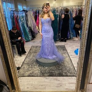 Elegant Lavender Lace Evening Gown